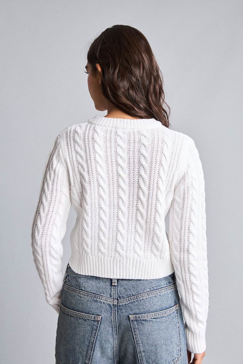 FEMME Écru Cardigan en maille à col rond Coupe régulière