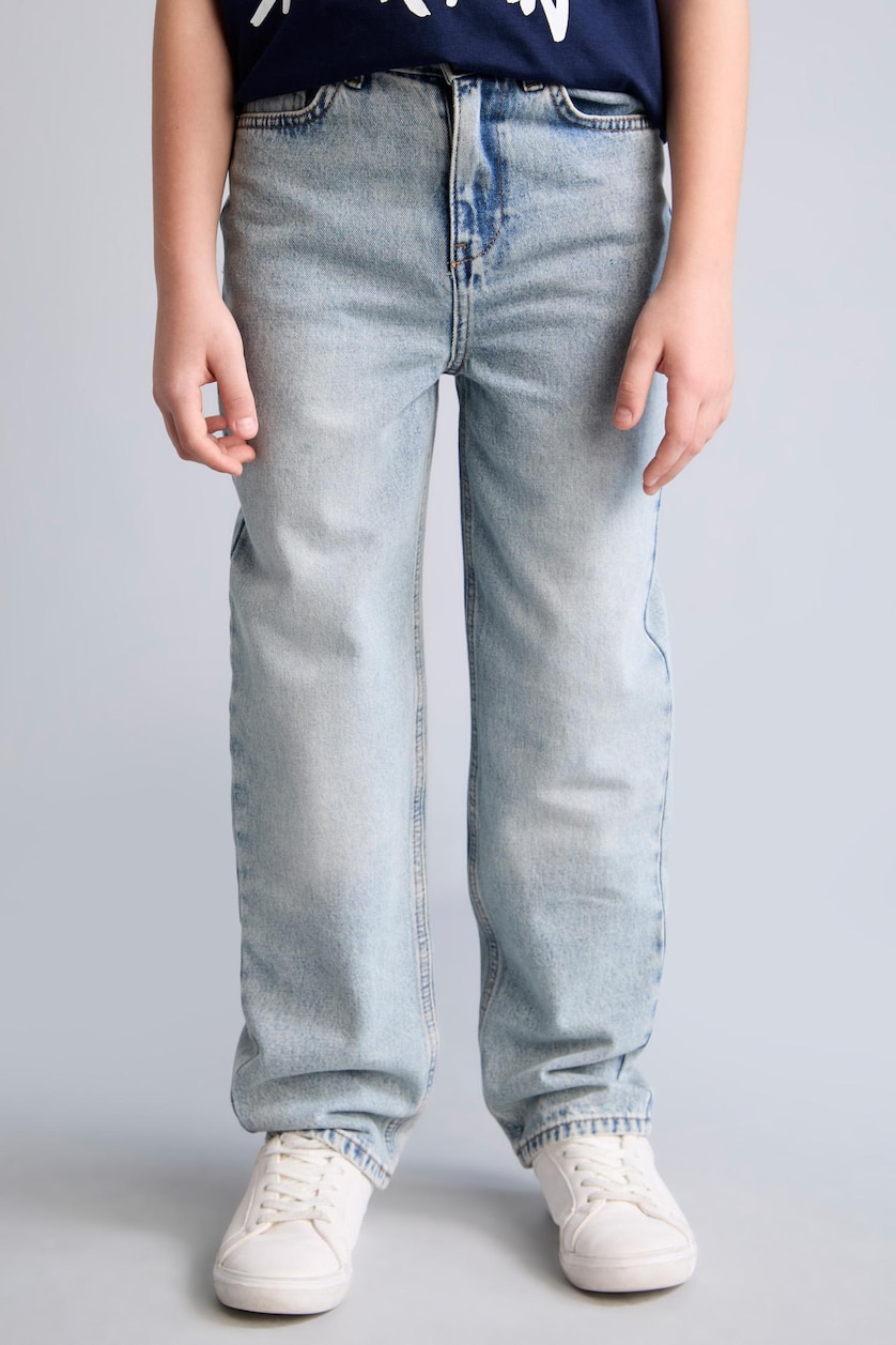 Erkek Çocuk - Genç Erkek Açık Mavi %100 Pamuk Loose Fit Düz Paça Jean Pantolon Erkek Çocuk