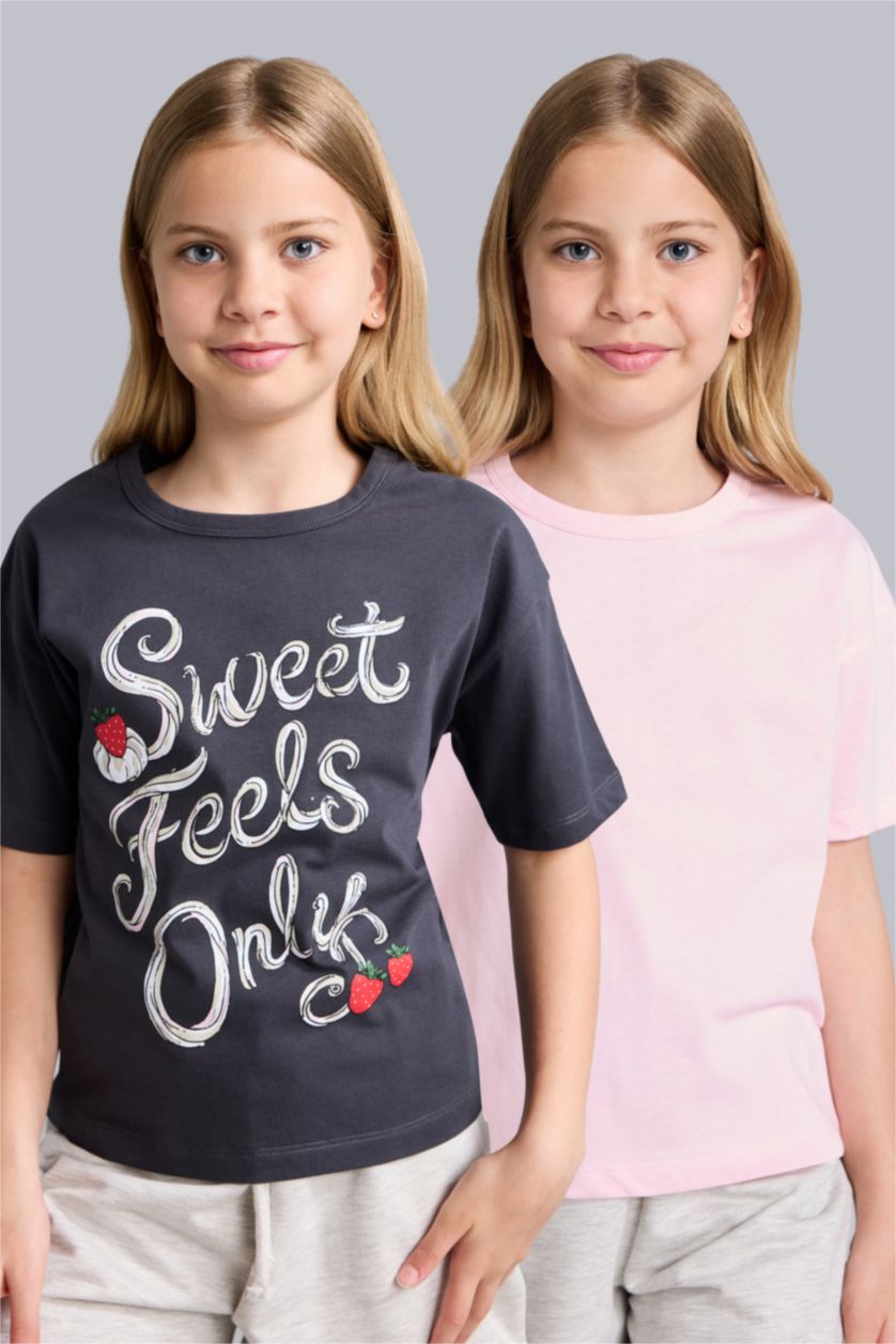 Young Girls - Teen Girls Anthracite 2 piece Printed Short Sleeve T-Shirt