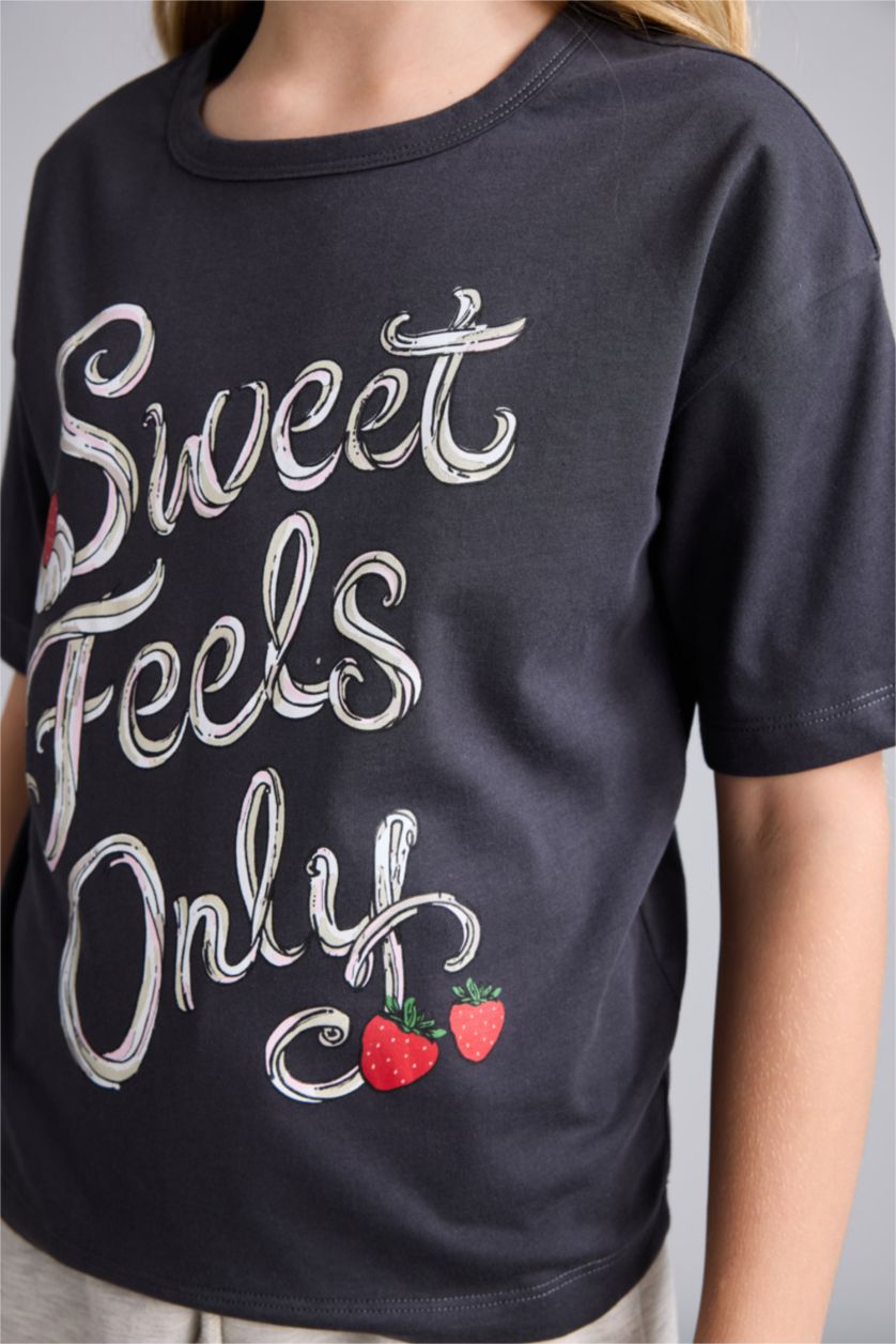 Young Girls - Teen Girls Anthracite 2 piece Printed Short Sleeve T-Shirt