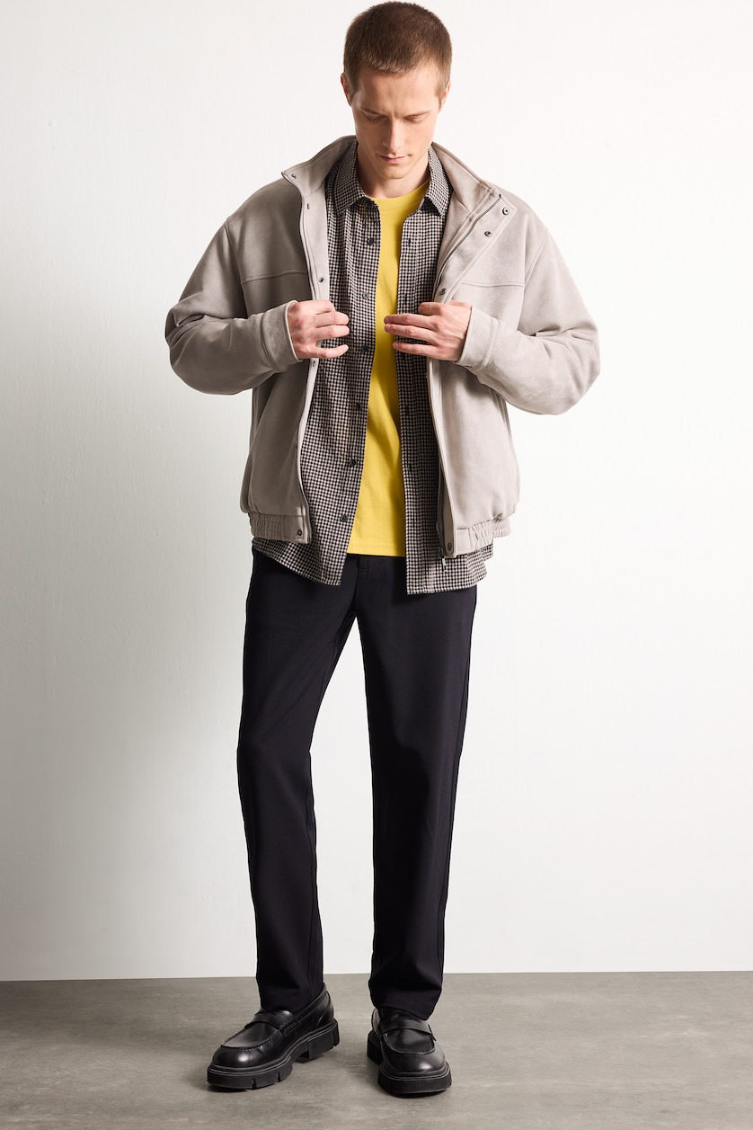 HOMME Gris Veste oversize à col montant effet suédine avec doublure en peluche