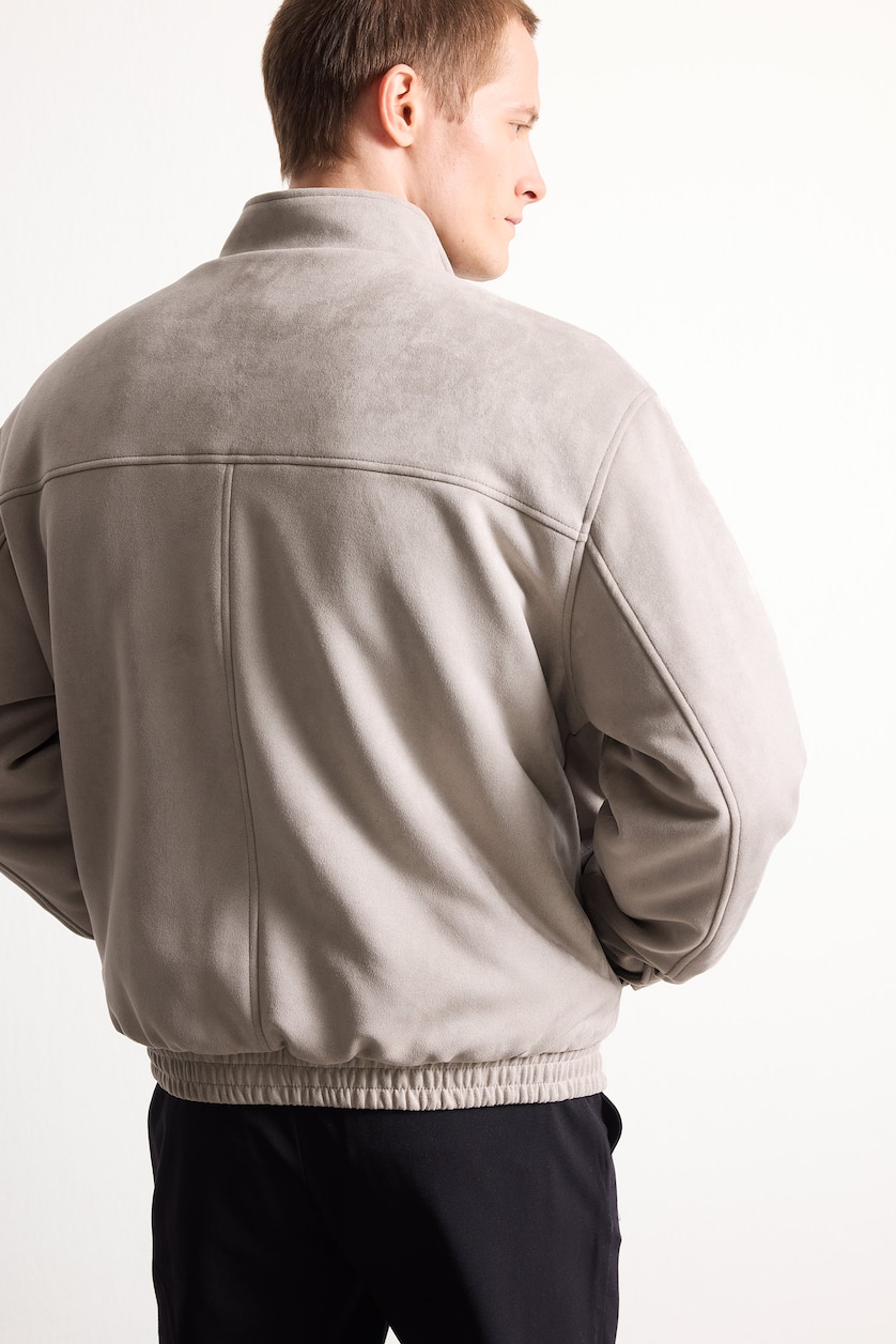HOMME Gris Veste oversize à col montant effet suédine avec doublure en peluche