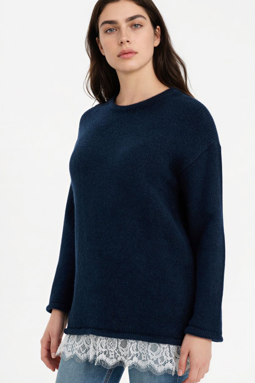 Woman NAVY Regular Fit Crew Neck Pullover