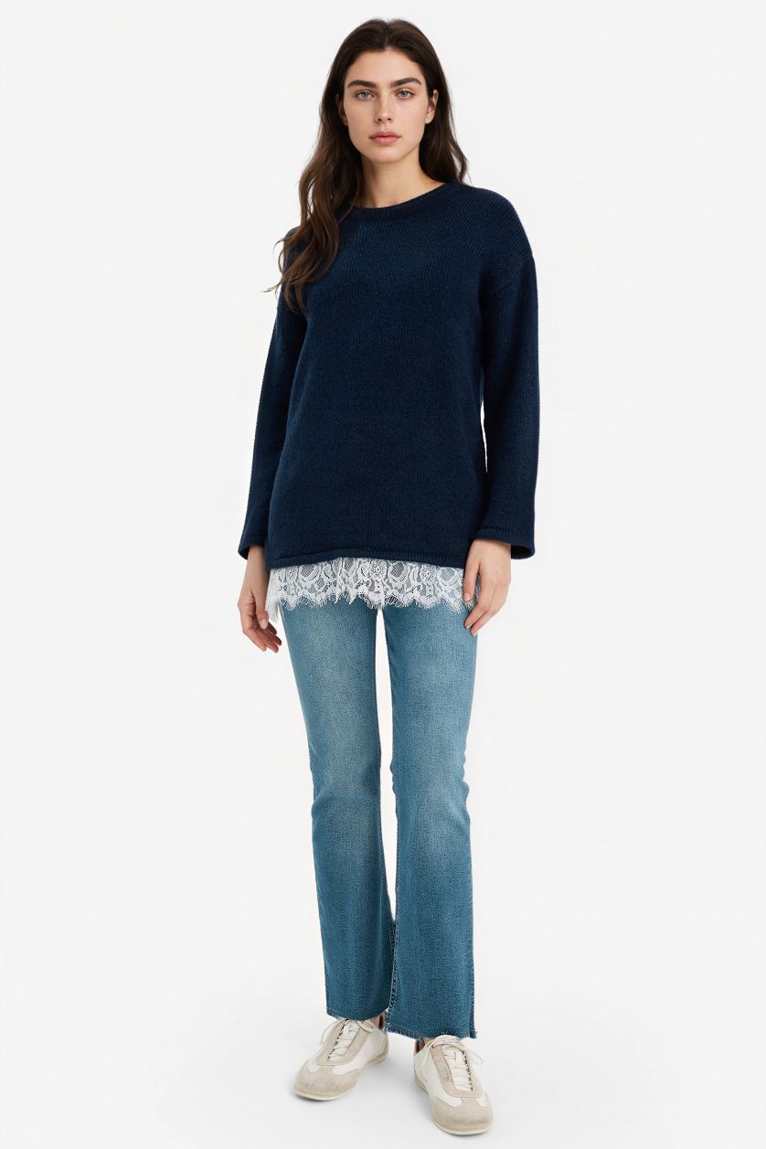 Woman NAVY Regular Fit Crew Neck Pullover