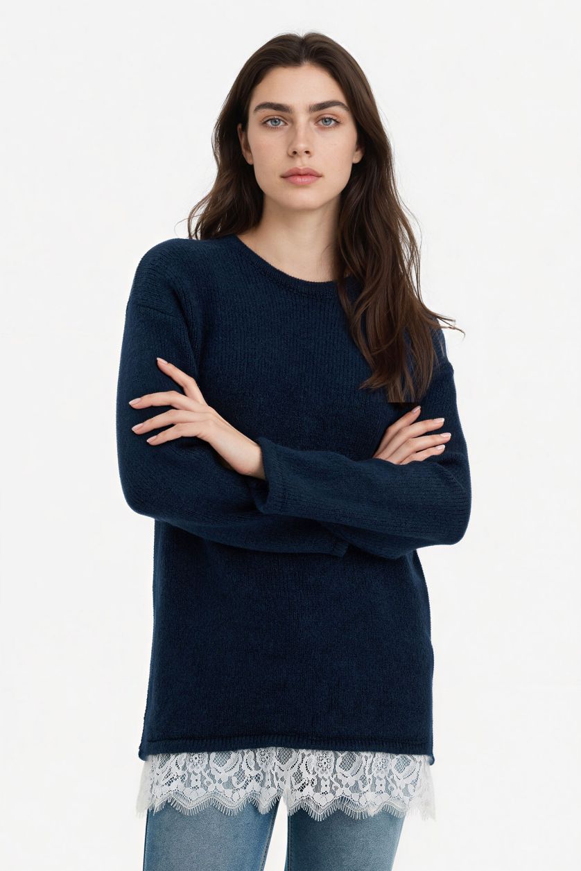 Woman NAVY Regular Fit Crew Neck Pullover