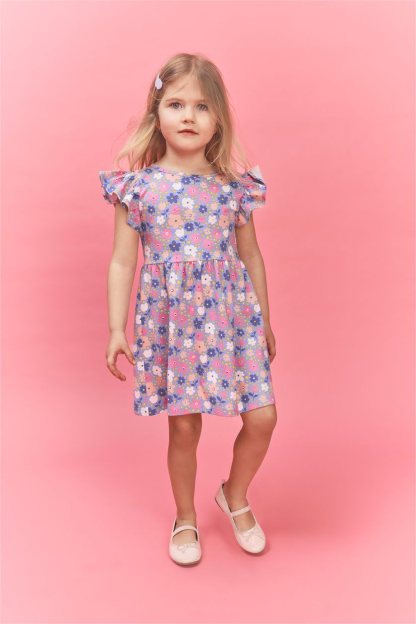 Baby Girl Light Blue Printed Strappy Knitted Dress