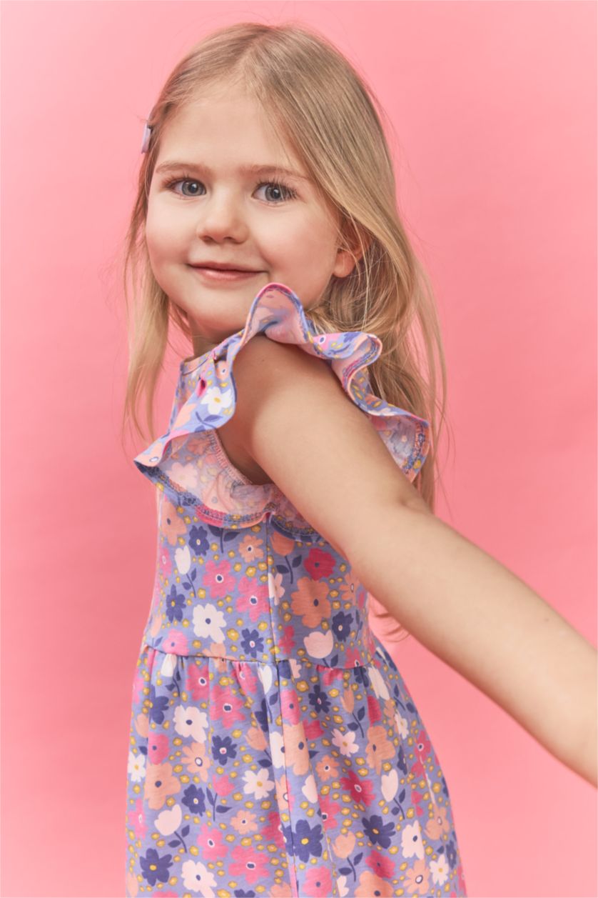 Baby Girl Light Blue Printed Strappy Knitted Dress