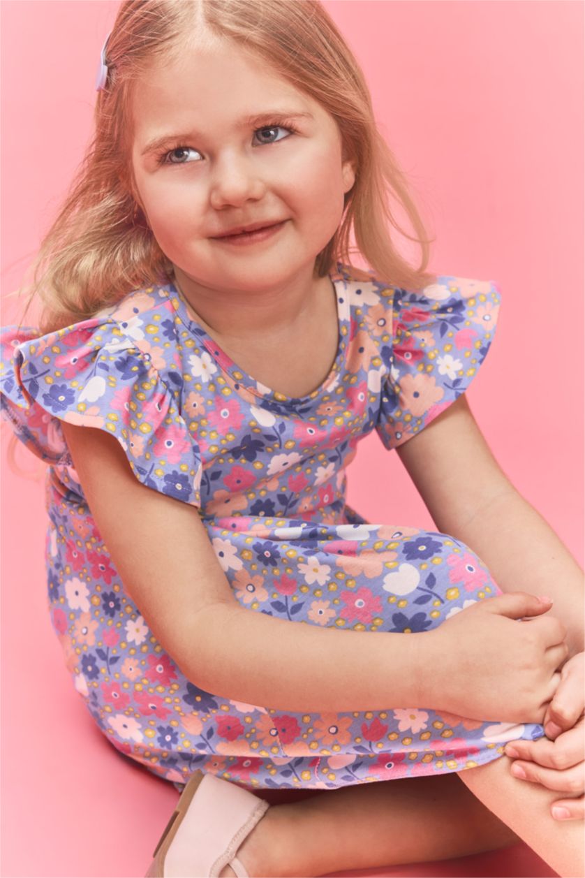 Baby Girl Light Blue Printed Strappy Knitted Dress