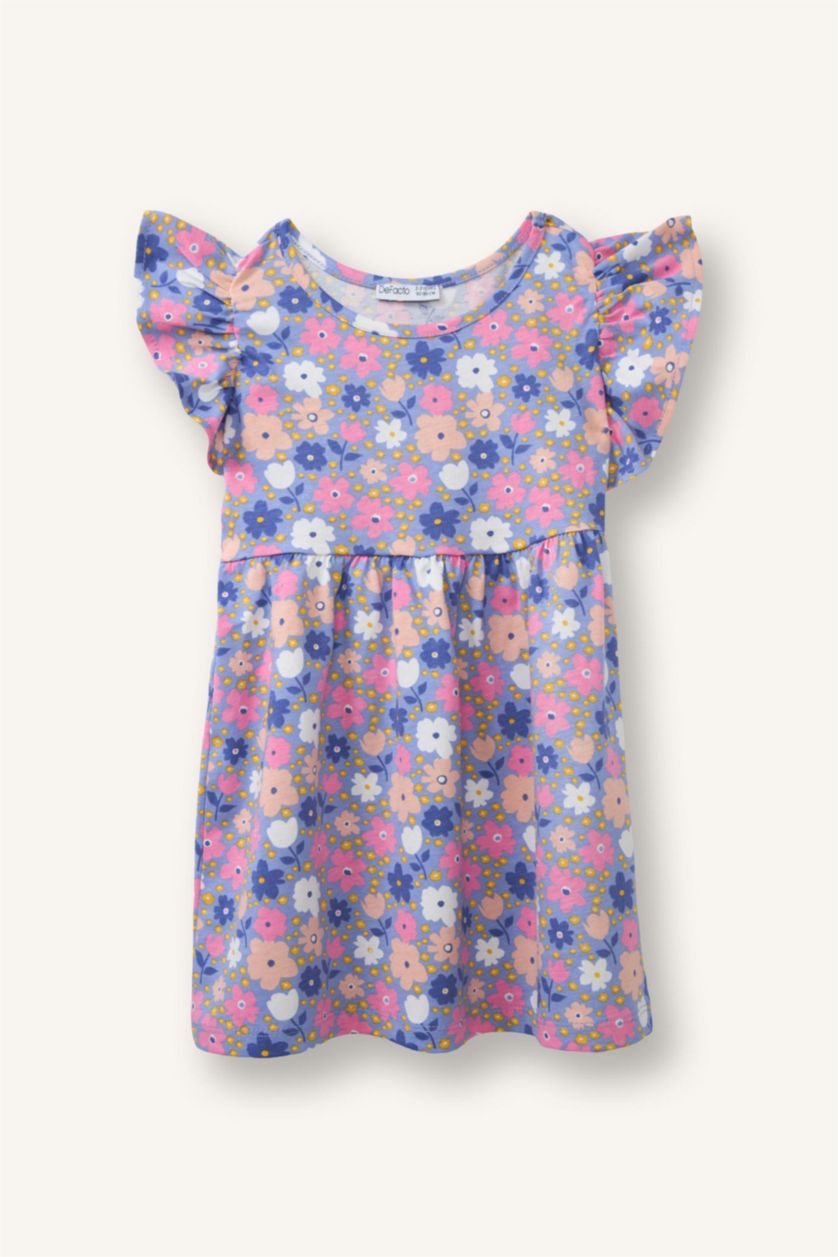 Baby Girl Light Blue Printed Strappy Knitted Dress