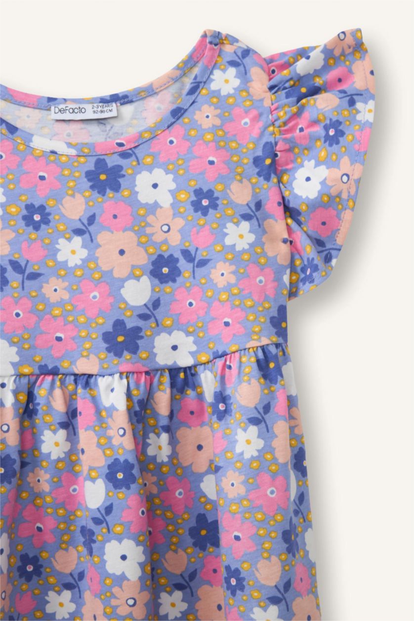 Baby Girl Light Blue Printed Strappy Knitted Dress