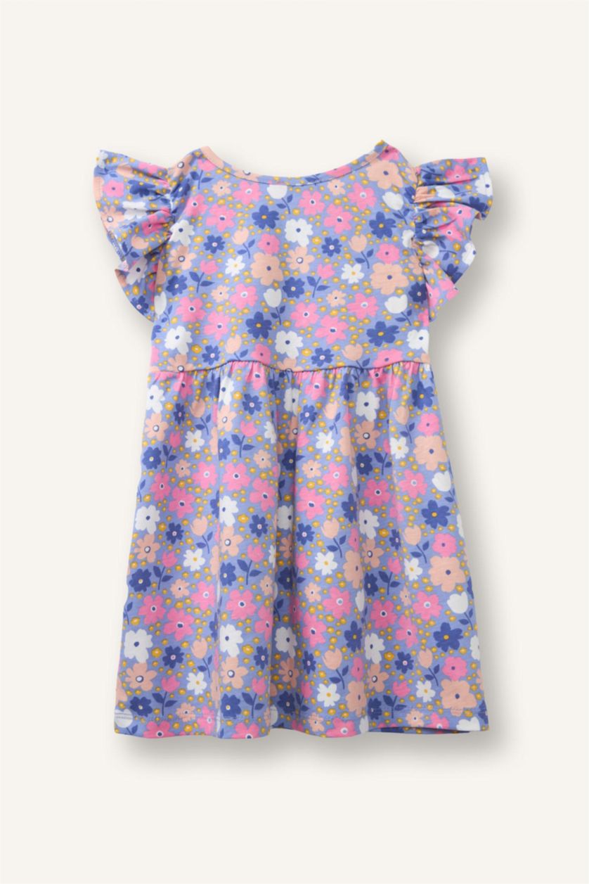 Baby Girl Light Blue Printed Strappy Knitted Dress