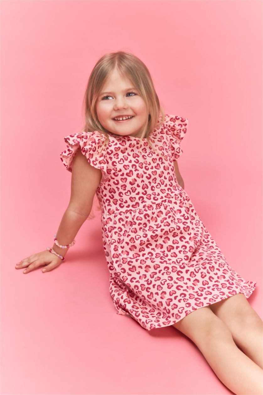 Baby Girl Light Pink Printed Strappy Knitted Dress