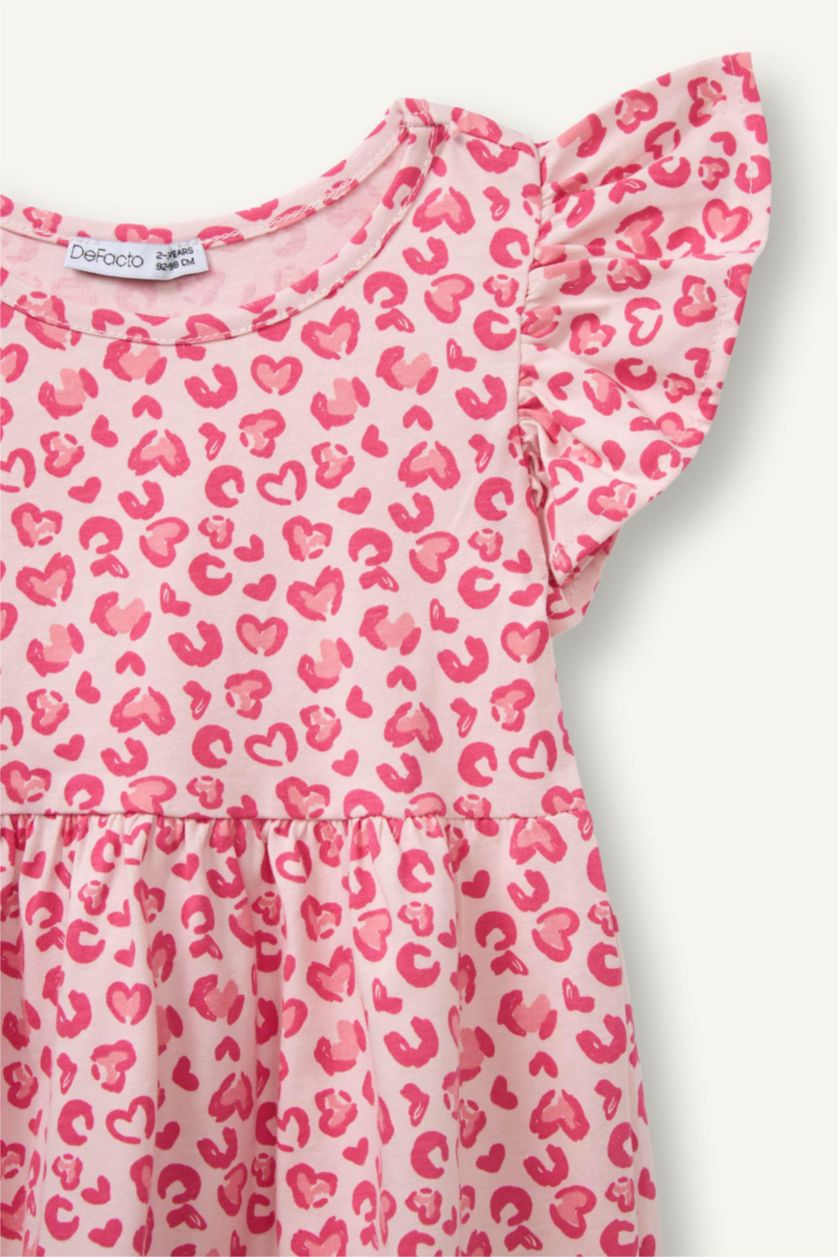 Baby Girl Light Pink Printed Strappy Knitted Dress