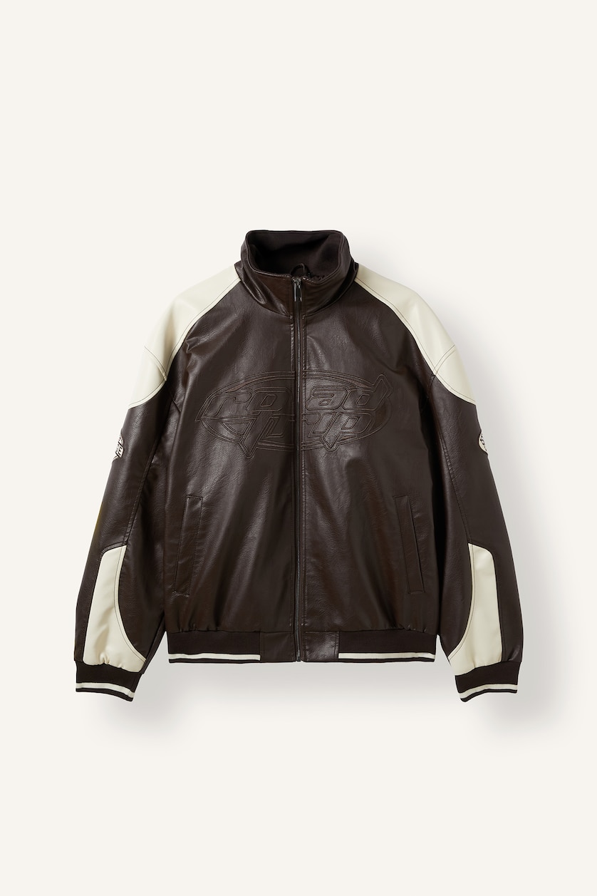 MAN Brown Zipper Faux Leather Jacket