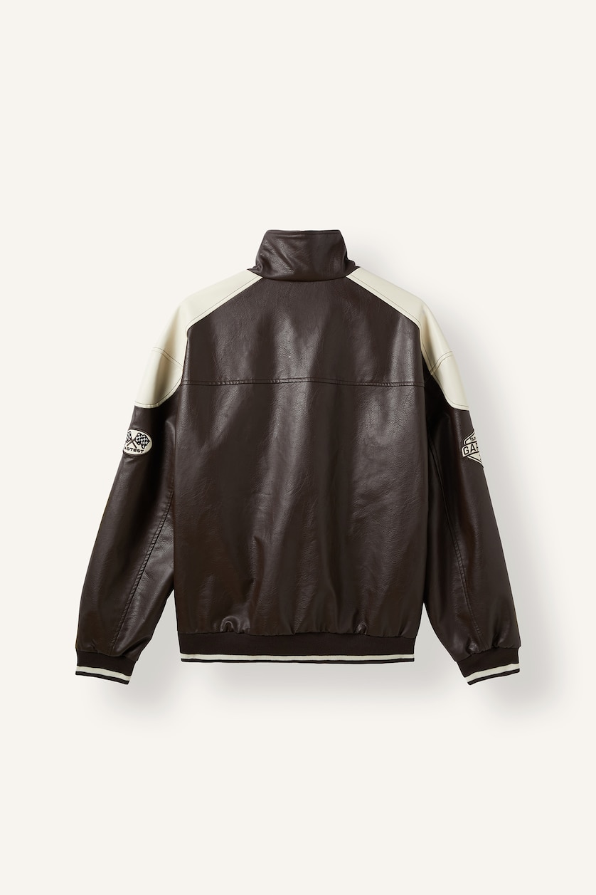 MAN Brown Zipper Faux Leather Jacket