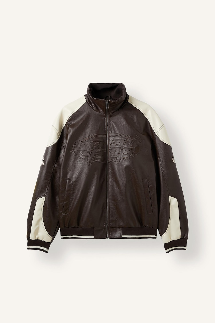 Men Brown Zipper Faux Leather Jacket