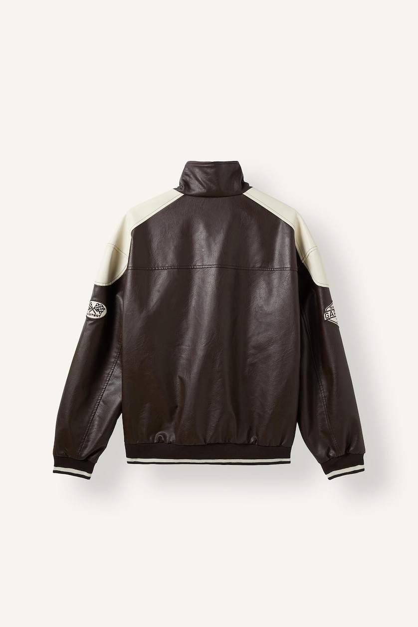 Men Brown Zipper Faux Leather Jacket