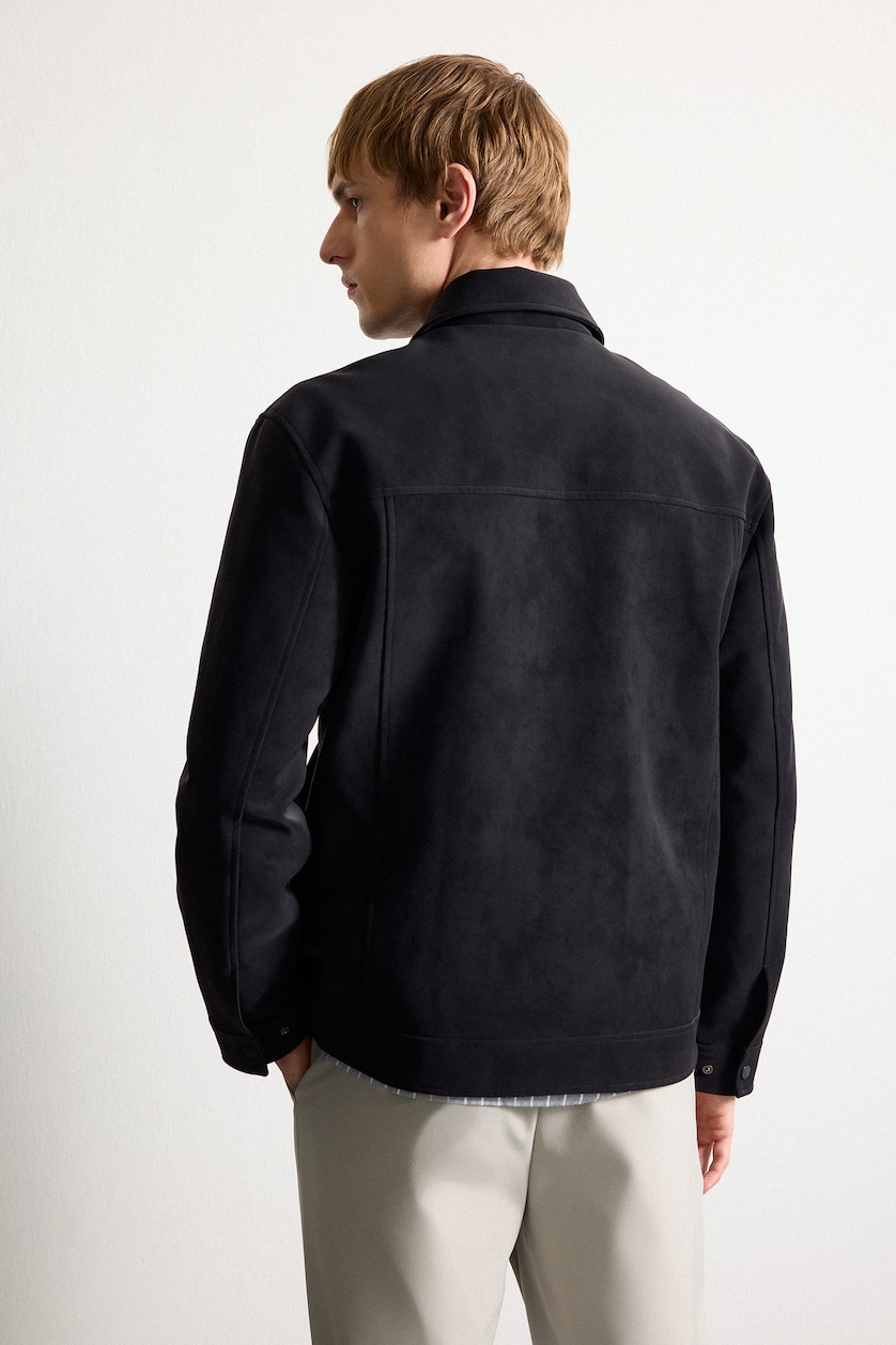 MAN NAVY Suede Look Regular Fit Shirt Collar Jacket