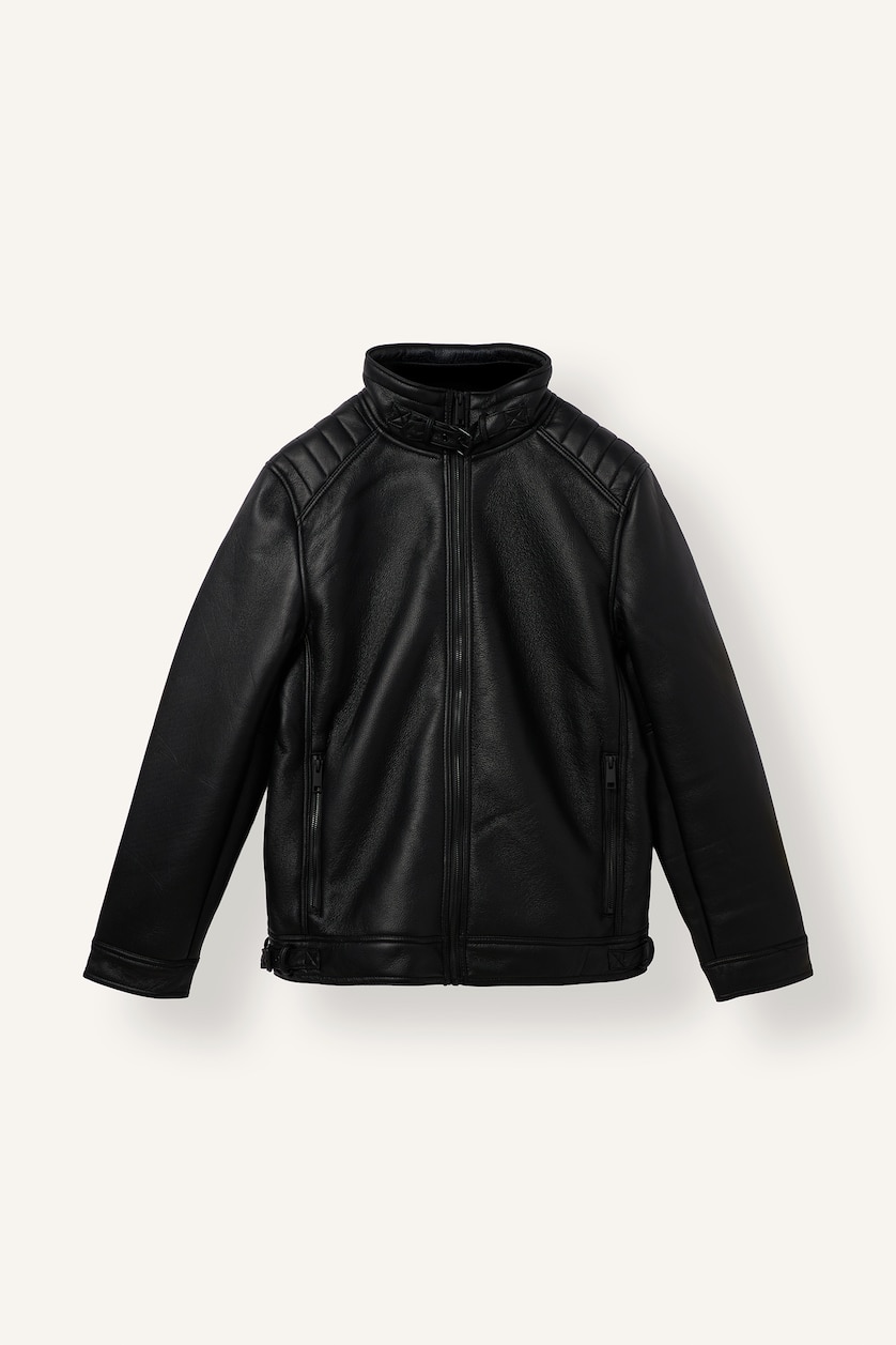 Erkek Siyah Regular Fit Suni Deri Mont