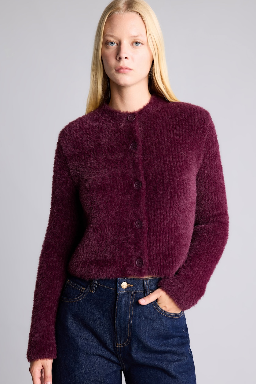 Women Bordeaux Regular Fit Knitwear Cardigan