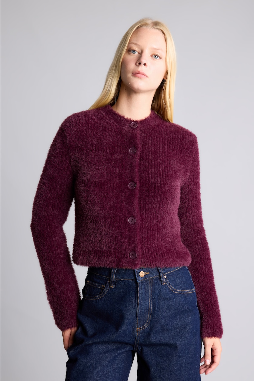 Women Bordeaux Regular Fit Knitwear Cardigan