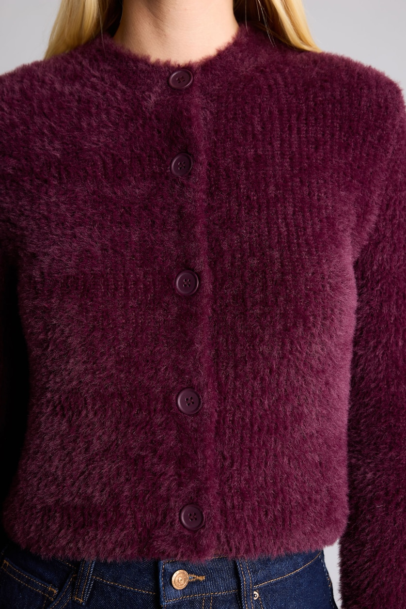 Women Bordeaux Regular Fit Knitwear Cardigan