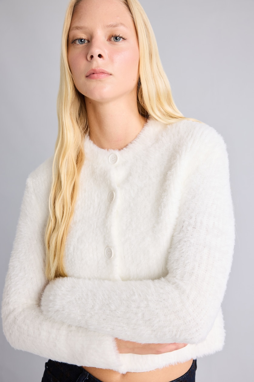 Women Ecru Regular Fit Knitwear Cardigan