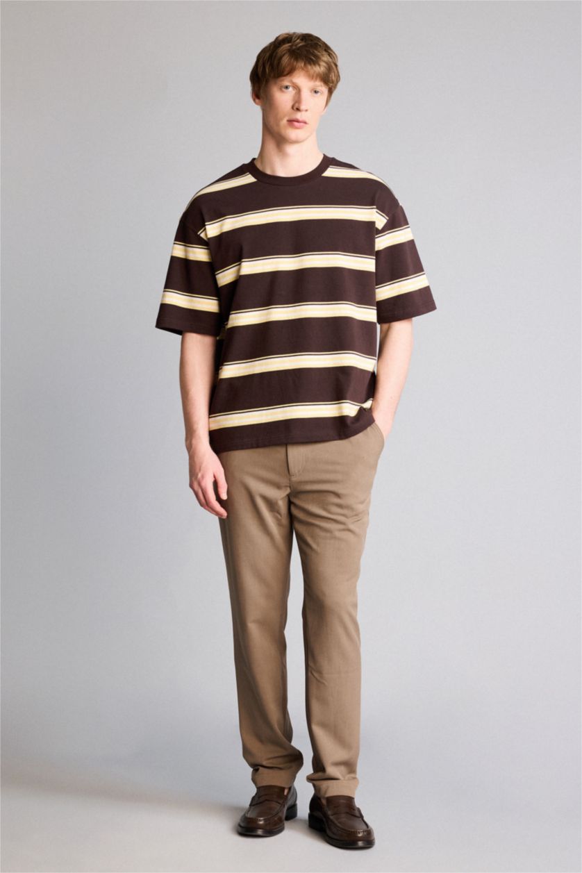 Erkek Kahve Boxy Fıt Kısa Kollu Tişört