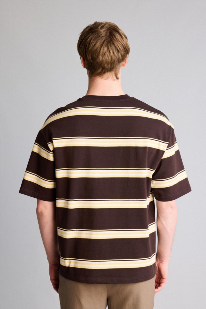 Erkek Kahve Boxy Fıt Kısa Kollu Tişört