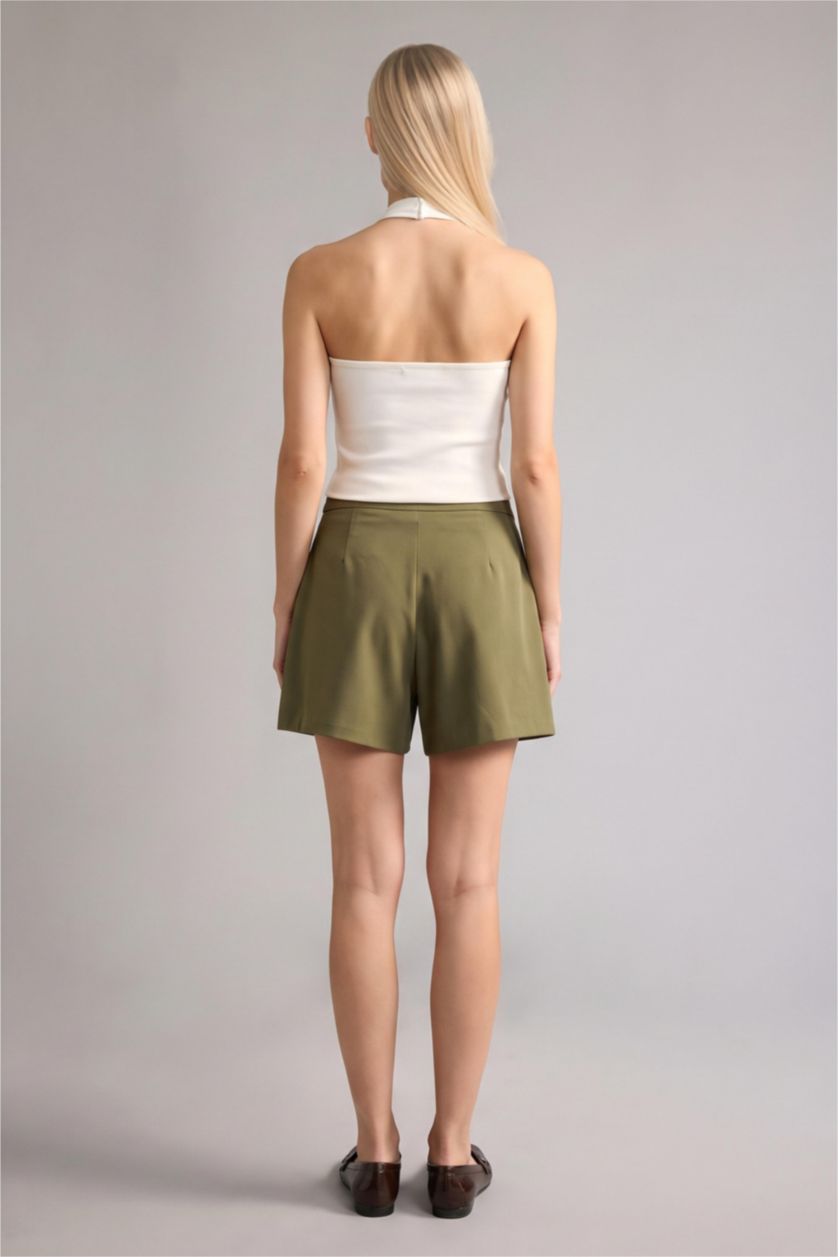Women Khaki Normal Waist Straight Leg Shorts