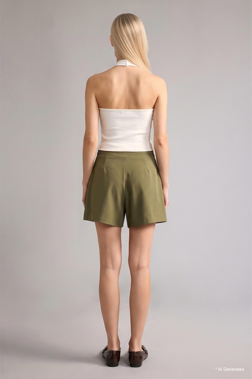 WOMAN Khaki Normal Waist Straight Leg Shorts