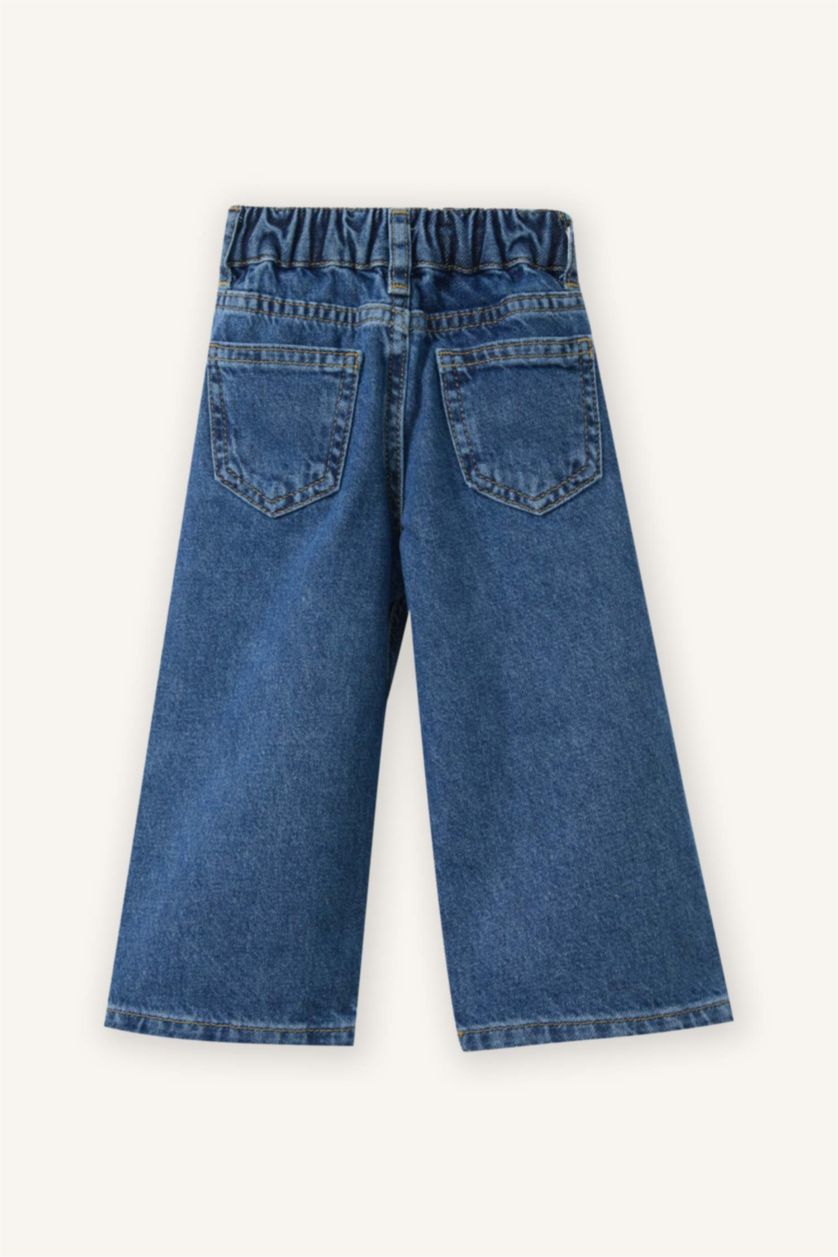 طفلة صغيرة أزرق غامق بنطرون بناتي قطن وايد ليج برجل واسع