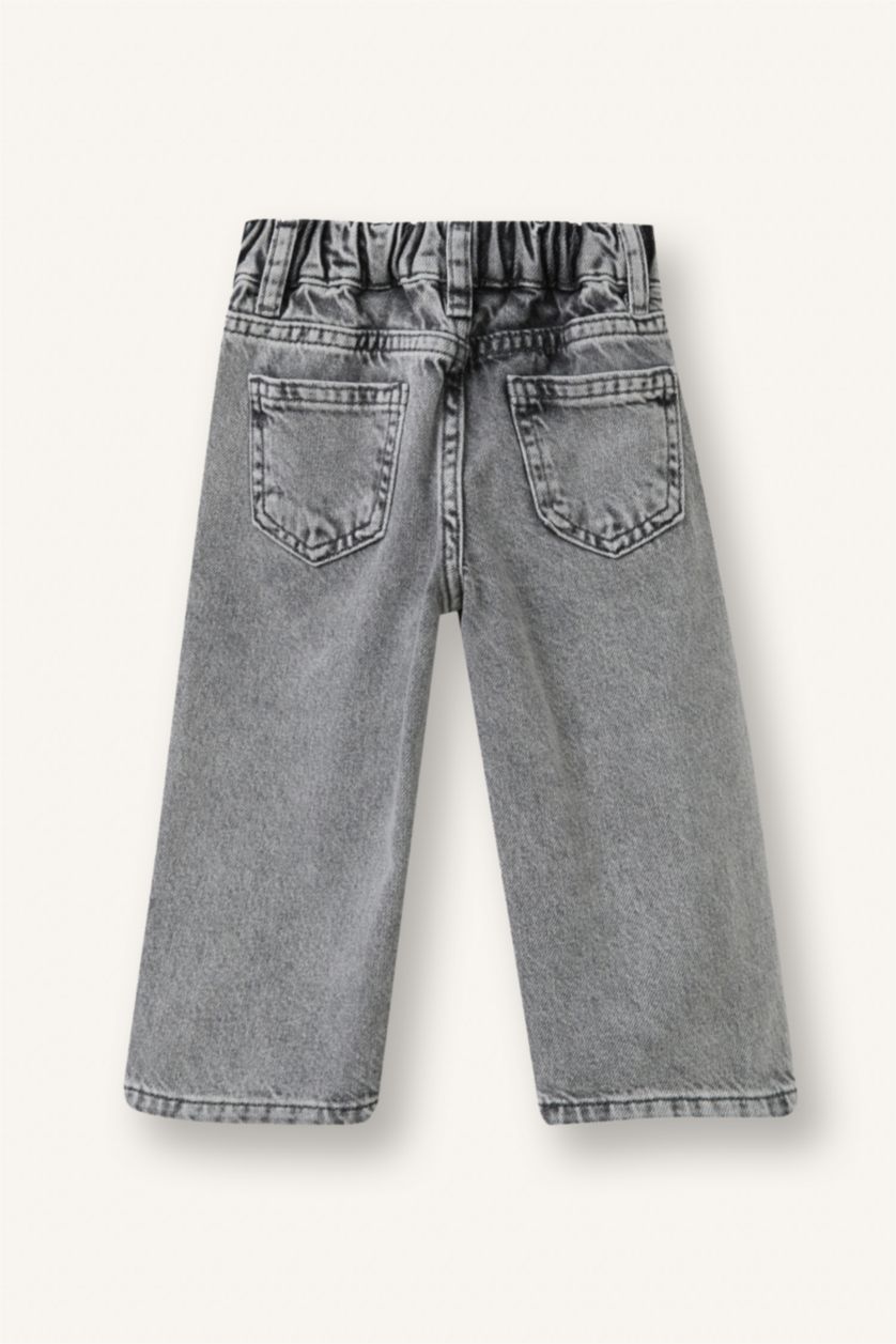 BABY GIRL Grey Baby Girl 100% Cotton Wide Leg Cotton Trousers