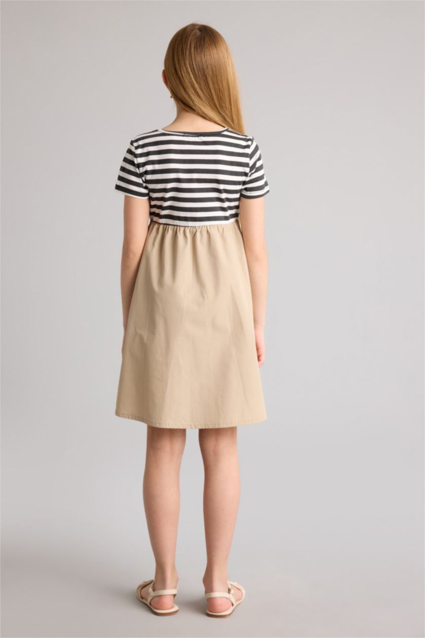 Kız Çocuk - Genç Kız Koyu Vizon Desenli Elbise Kız Çocuk