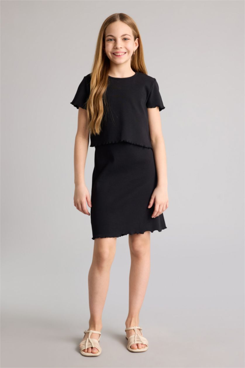 Kız Çocuk - Genç Kız Siyah Fitilli Kaşkorse 2'li Elbise Kız Çocuk