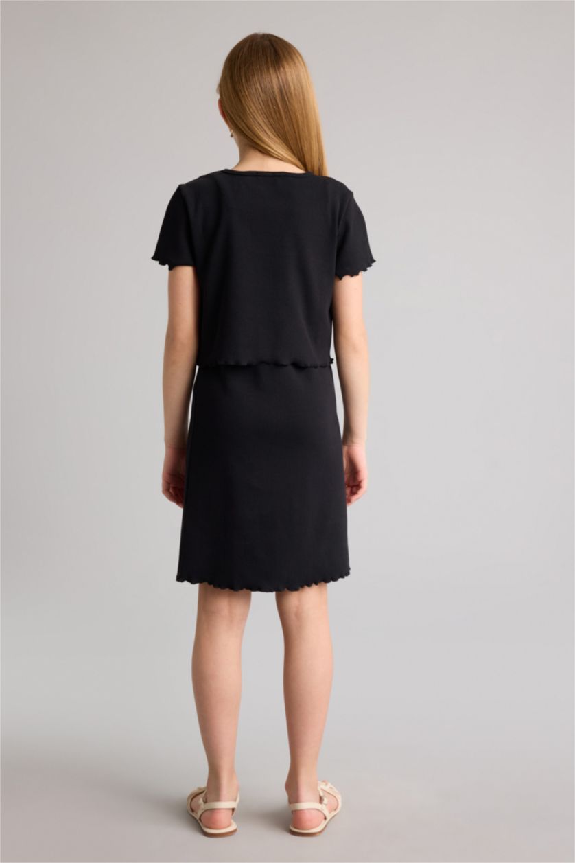 Kız Çocuk - Genç Kız Siyah Fitilli Kaşkorse 2'li Elbise Kız Çocuk