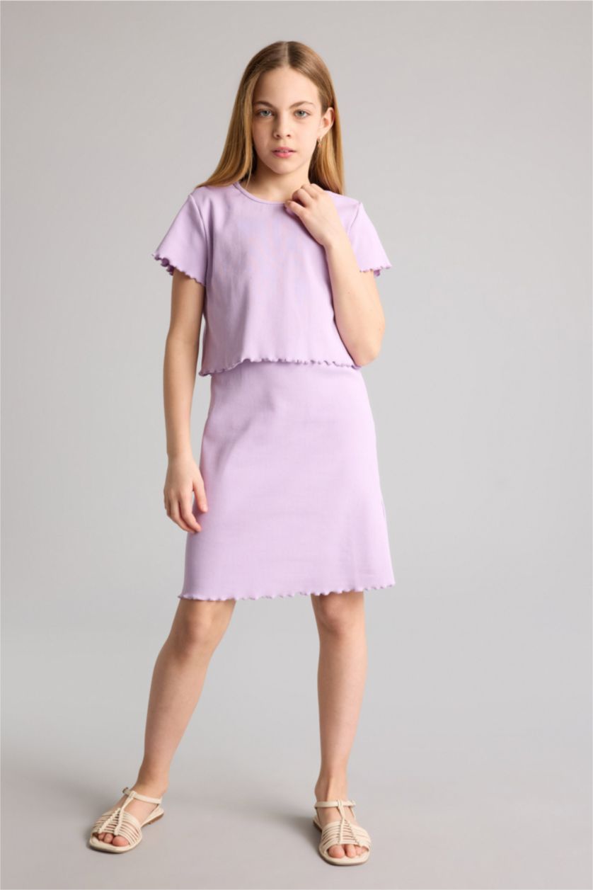 Kız Çocuk - Genç Kız Lila Büyük Fitilli Kaşkorse 2'li Elbise Kız Çocuk