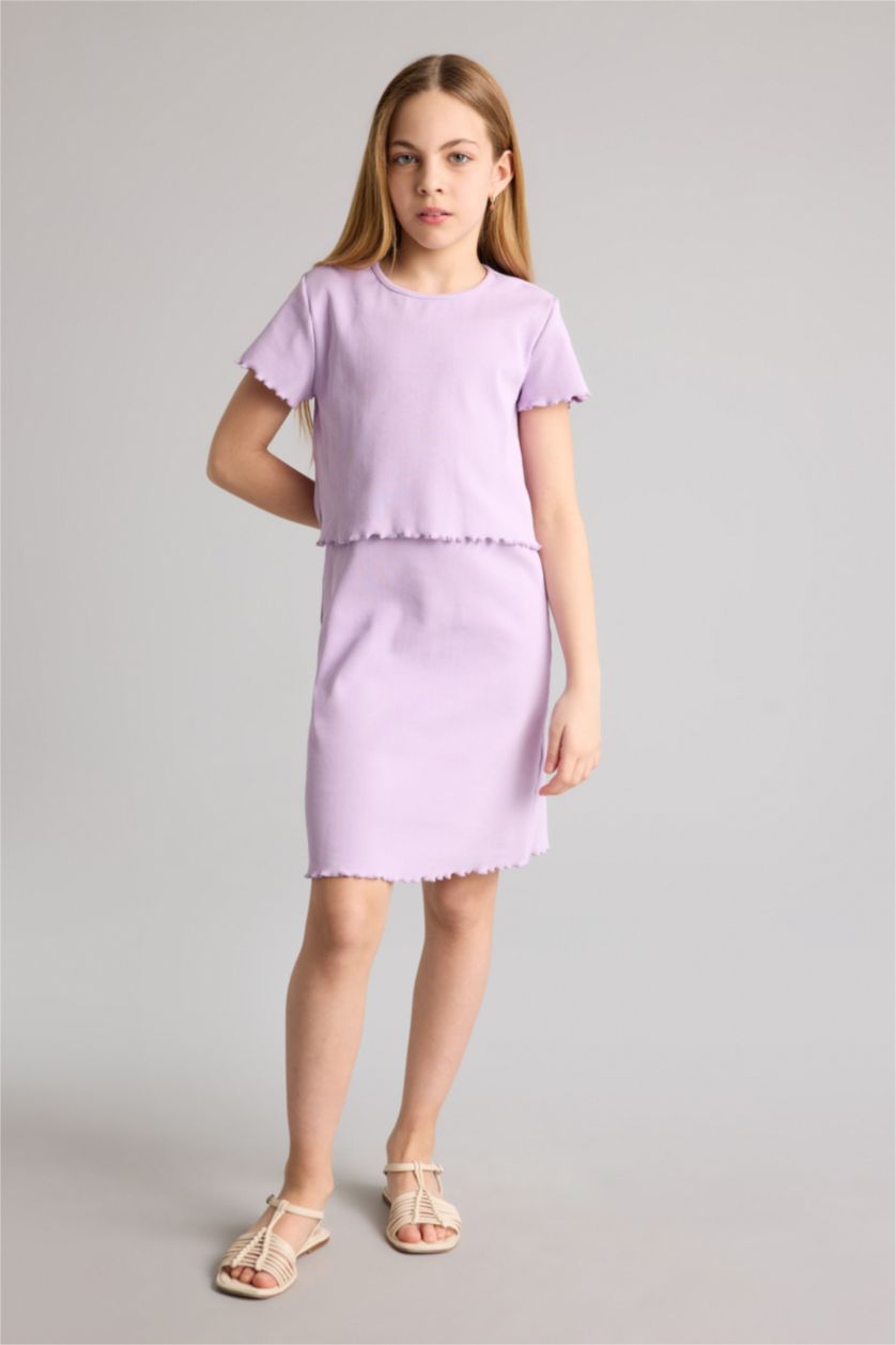 Kız Çocuk - Genç Kız Lila Büyük Fitilli Kaşkorse 2'li Elbise Kız Çocuk