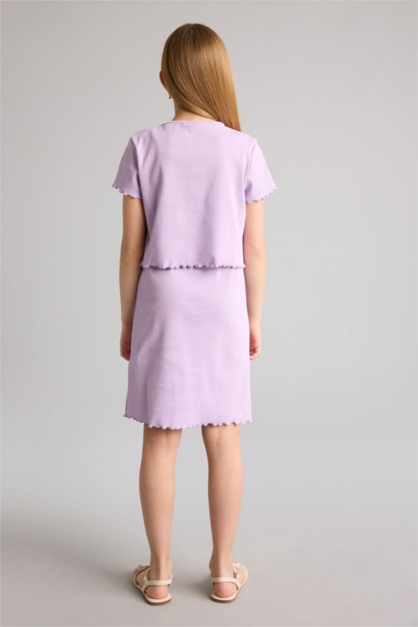 Kız Çocuk - Genç Kız Lila Büyük Fitilli Kaşkorse 2'li Elbise Kız Çocuk