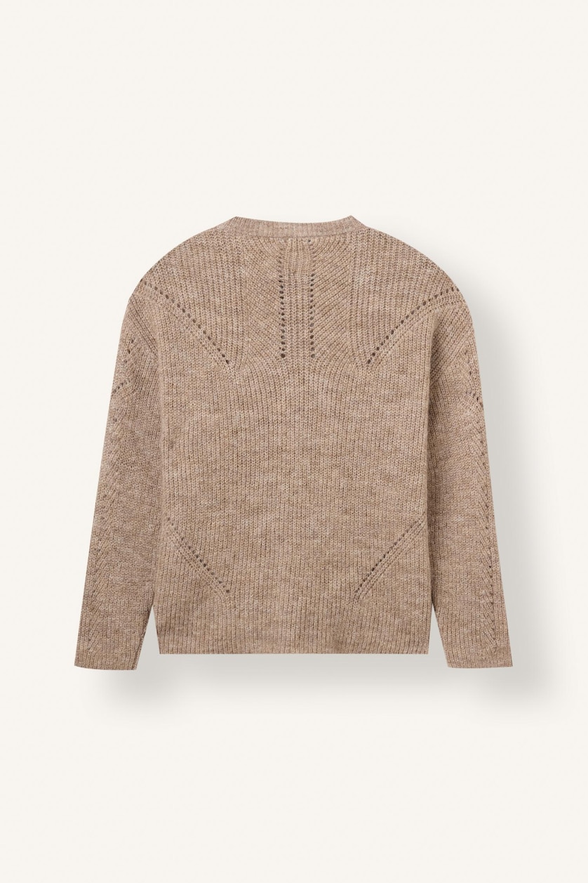 نساء ميلانج بيج Relaxed Fit Wool Blend Crew Neck Knitted Pullover
