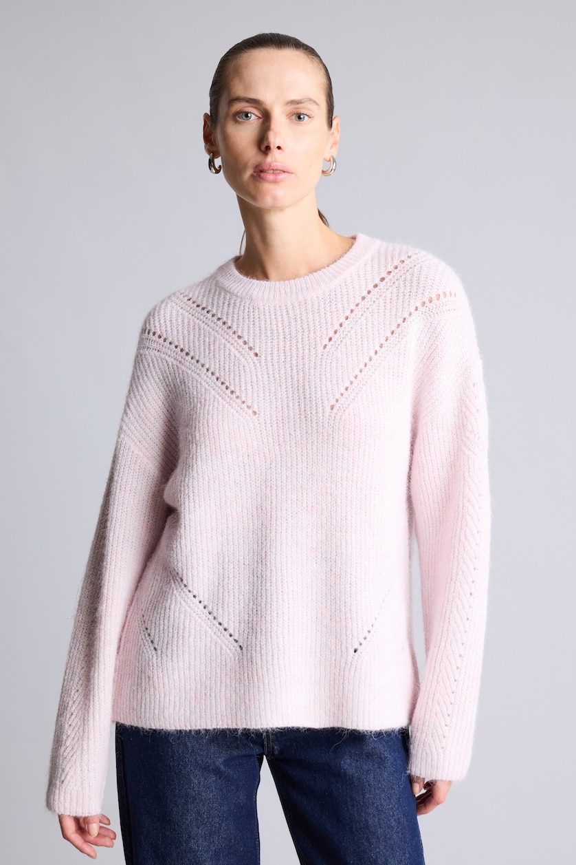 نساء زهري Relaxed Fit Wool Blend Crew Neck Knitted Pullover