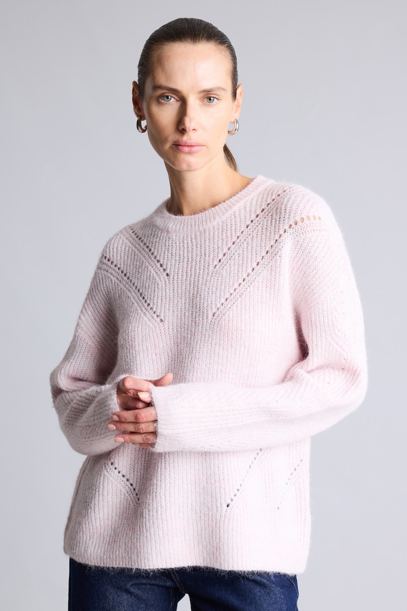 نساء زهري Relaxed Fit Wool Blend Crew Neck Knitted Pullover