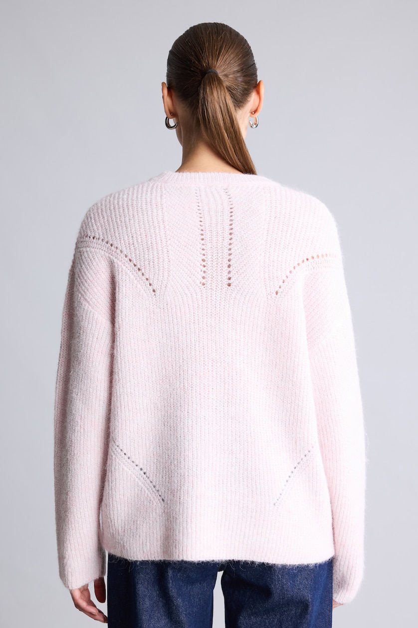 نساء زهري Relaxed Fit Wool Blend Crew Neck Knitted Pullover