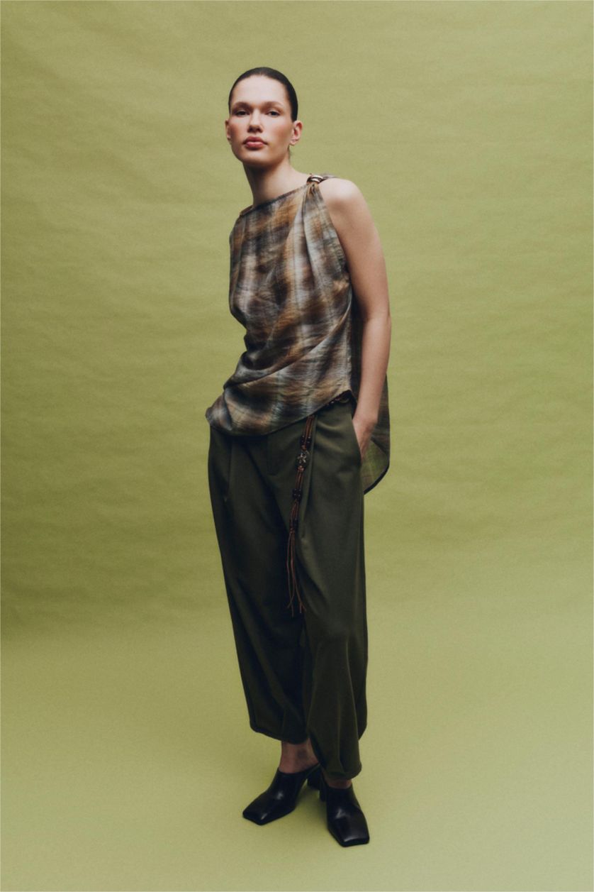 WOMAN Khaki Balloon Fit Normal Waist Straight Leg Pants