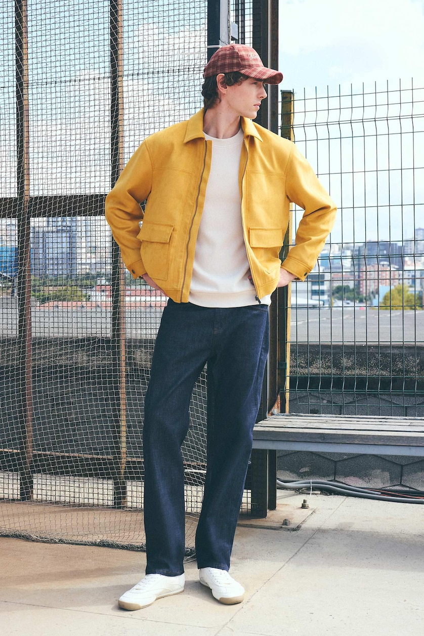 Men Saffron Regular Fit Ultra Soft Suede Polo Collar Zip-Up Jacket