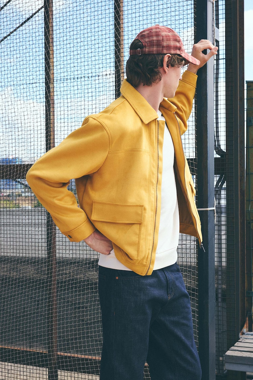 Men Saffron Regular Fit Ultra Soft Suede Polo Collar Zip-Up Jacket