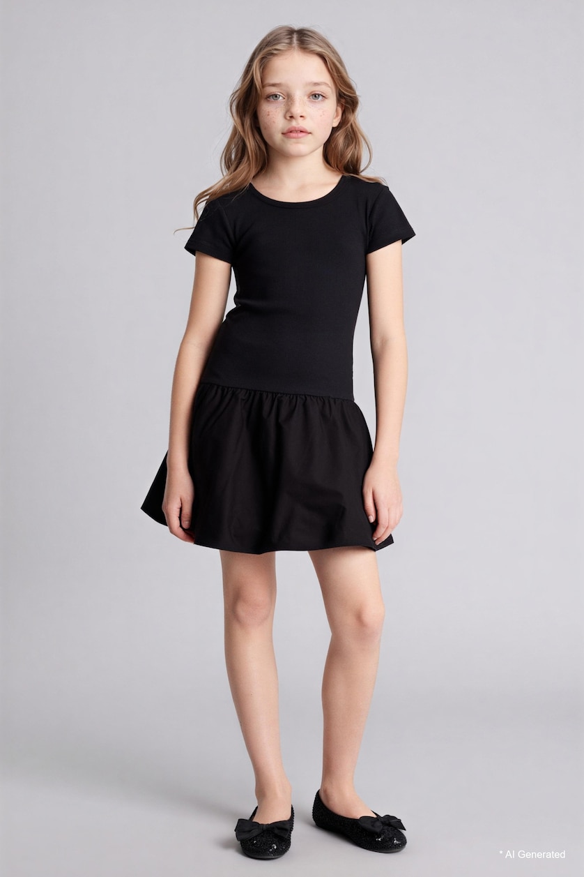 Girls & Teens Black Girl Half Sleeve Dress