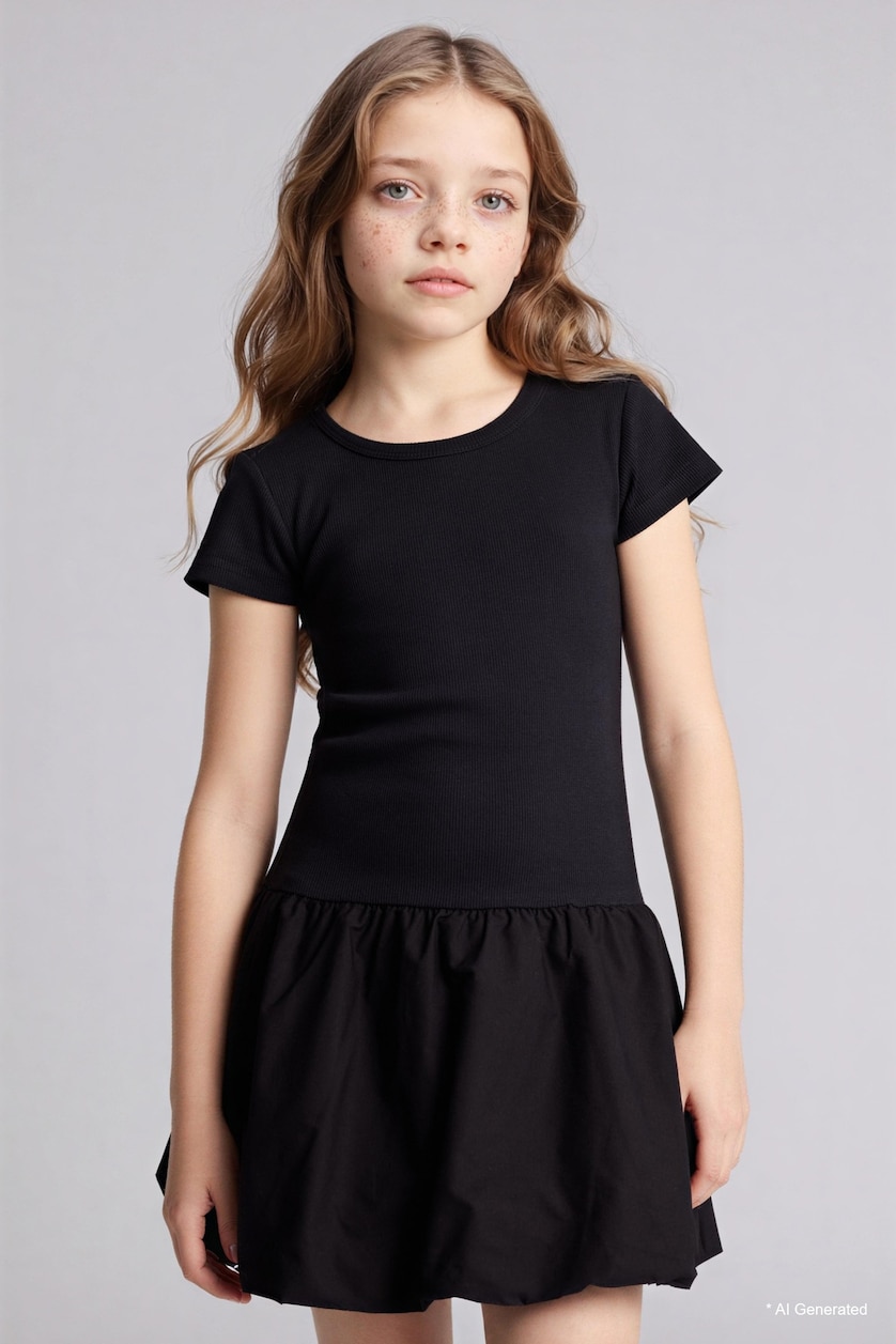 Girls & Teens Black Girl Half Sleeve Dress