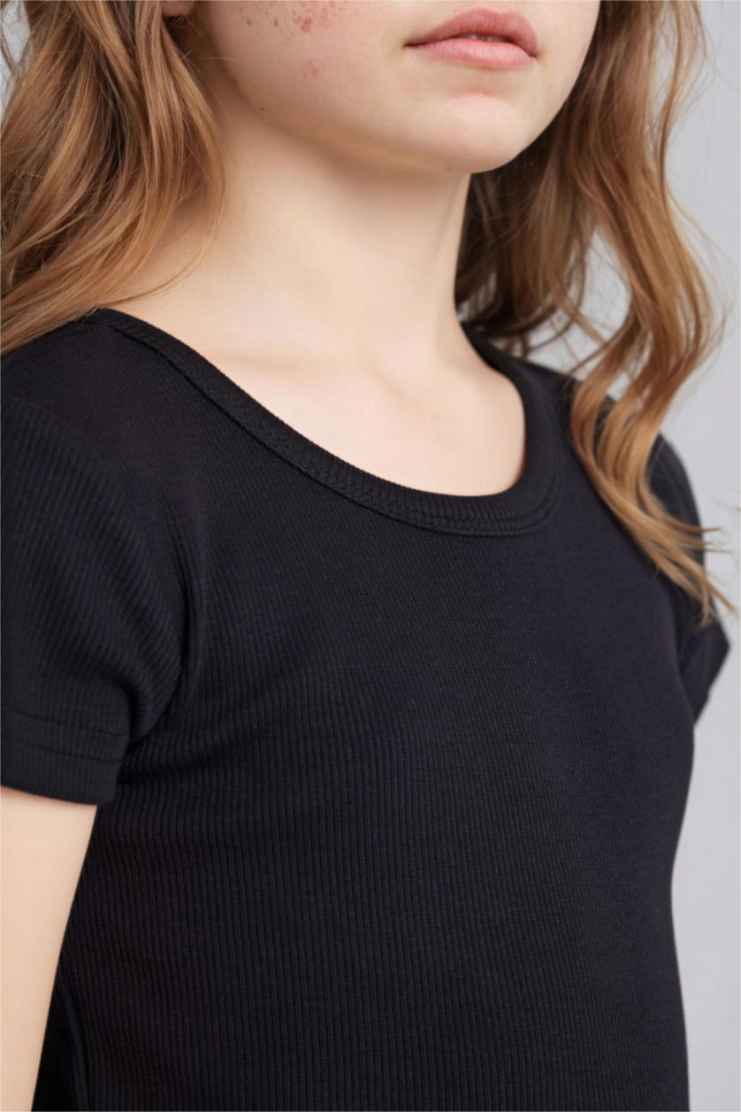 Kız Çocuk - Genç Kız Siyah Yarım Kollu Elbise Kız Çocuk