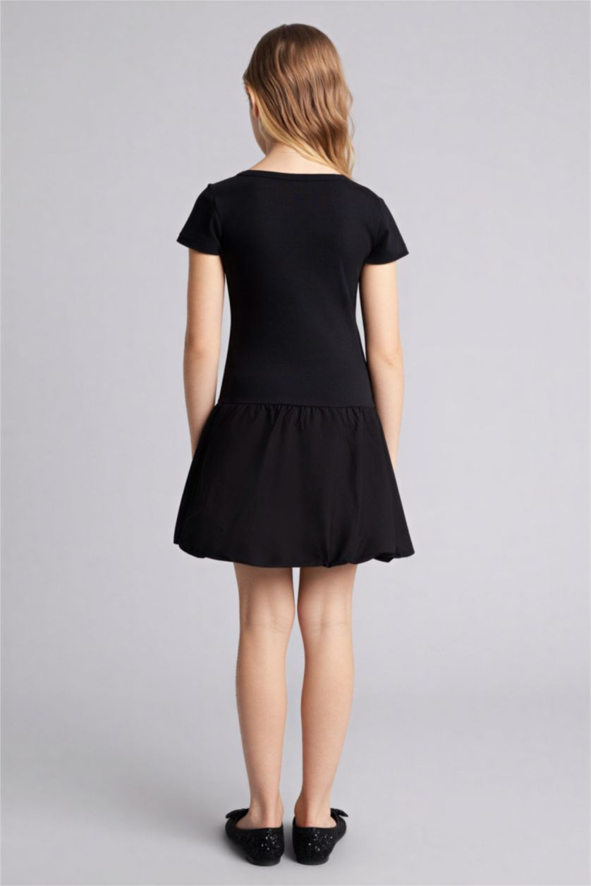 Kız Çocuk - Genç Kız Siyah Yarım Kollu Elbise Kız Çocuk